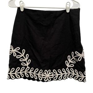 Elegant Black Mini Skirt with White Embroidery